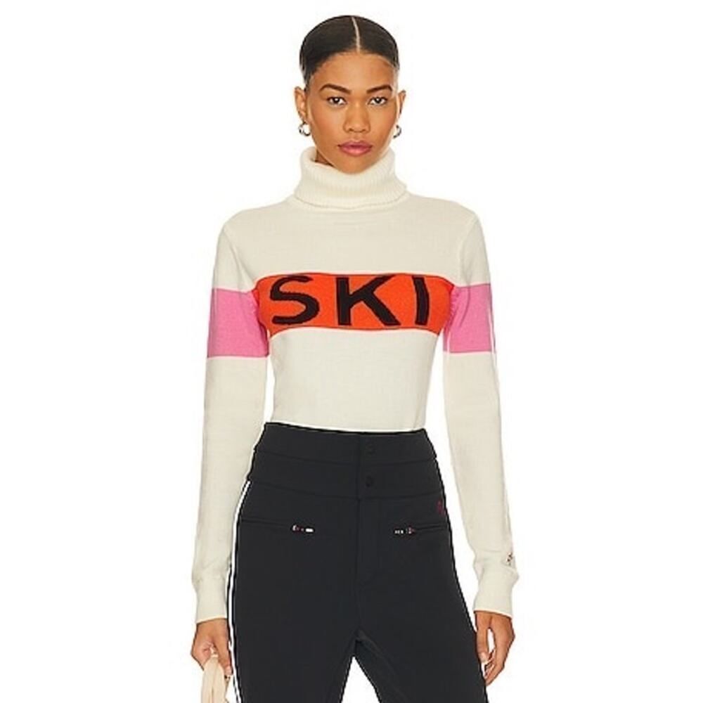 Perfect Moment Ski Sweater II in Snow White & Red Orange Rainbow XL